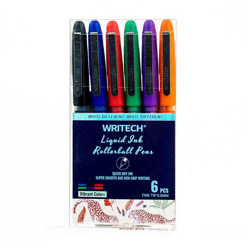 WRITECH Liquid Ink Rollerball, 0.5mm Extra Fine Point, Smooth Writing Quick Dry Roller Pens 8 Assorted Colors for Journaling, Drawing & Sketching