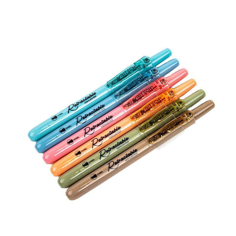 Writech Retractable Highlighters Chisel Tip 6 Assorted Vintage Colors Made  with